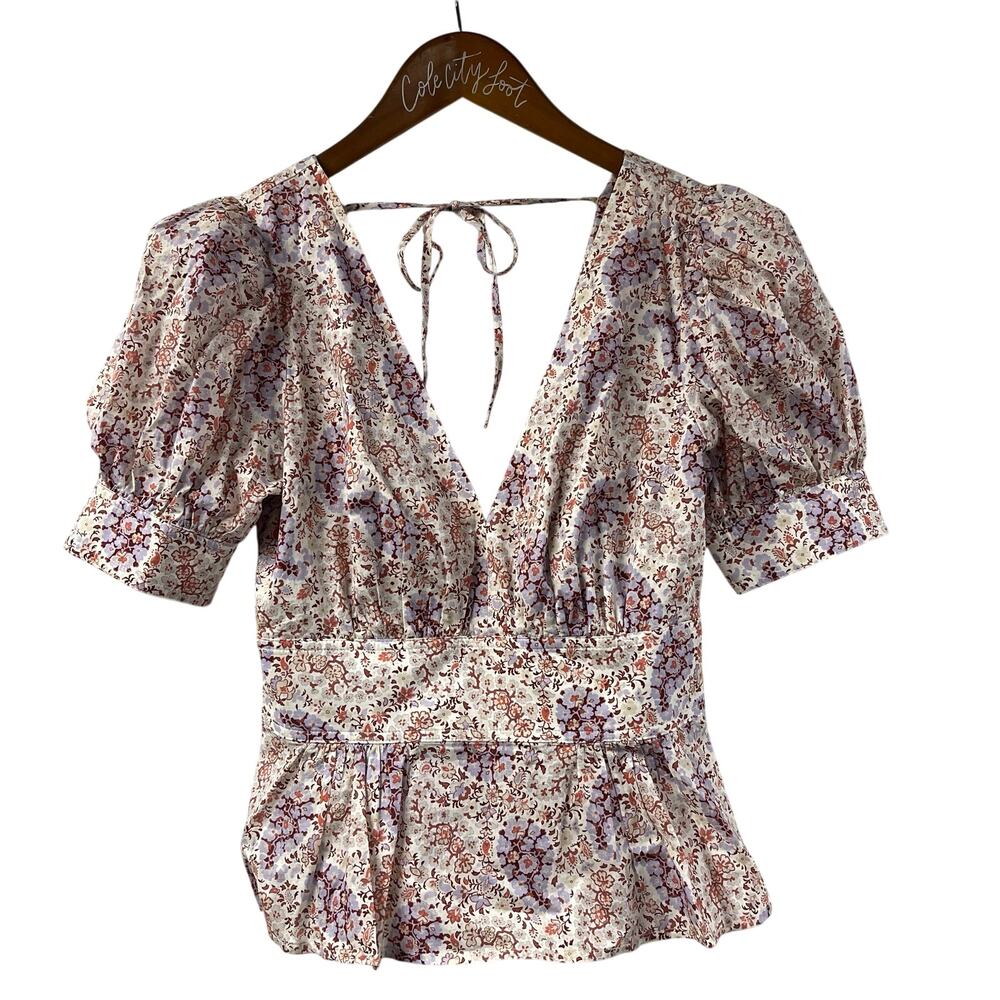 J Crew Collection Puff Sleeve Peplum Top Size 00 Floral Print